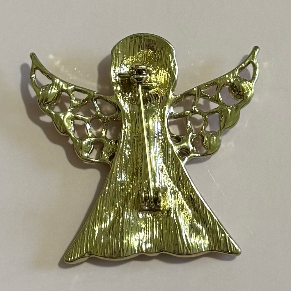 Gold Tone Angel Brooch with Rhinestones - Picture 3 of 3